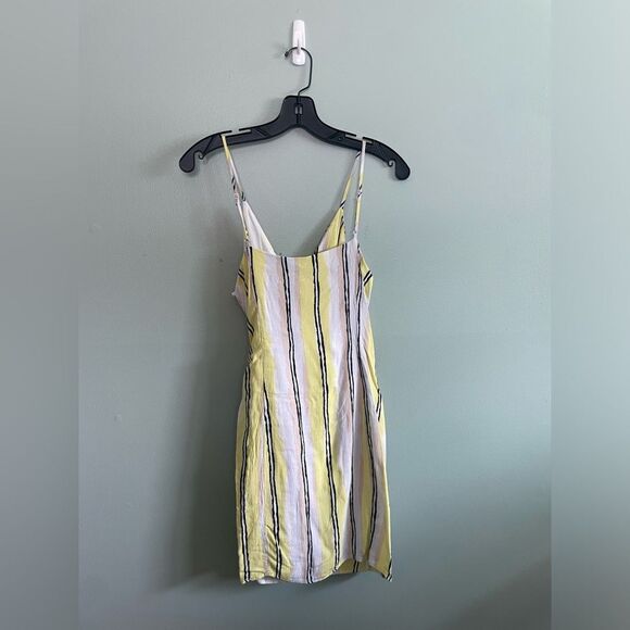 Cupcakes and Cashmere Yellow Navy Stripe Wrap Tie Front Mini Dress SZ M - Picture 7 of 7